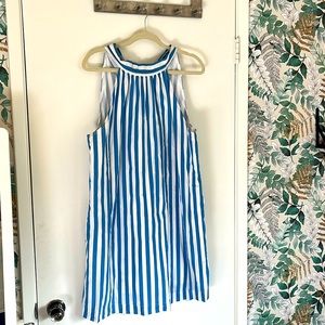 J.CREW Blue and white striped, tie back, halter dress with Pockets